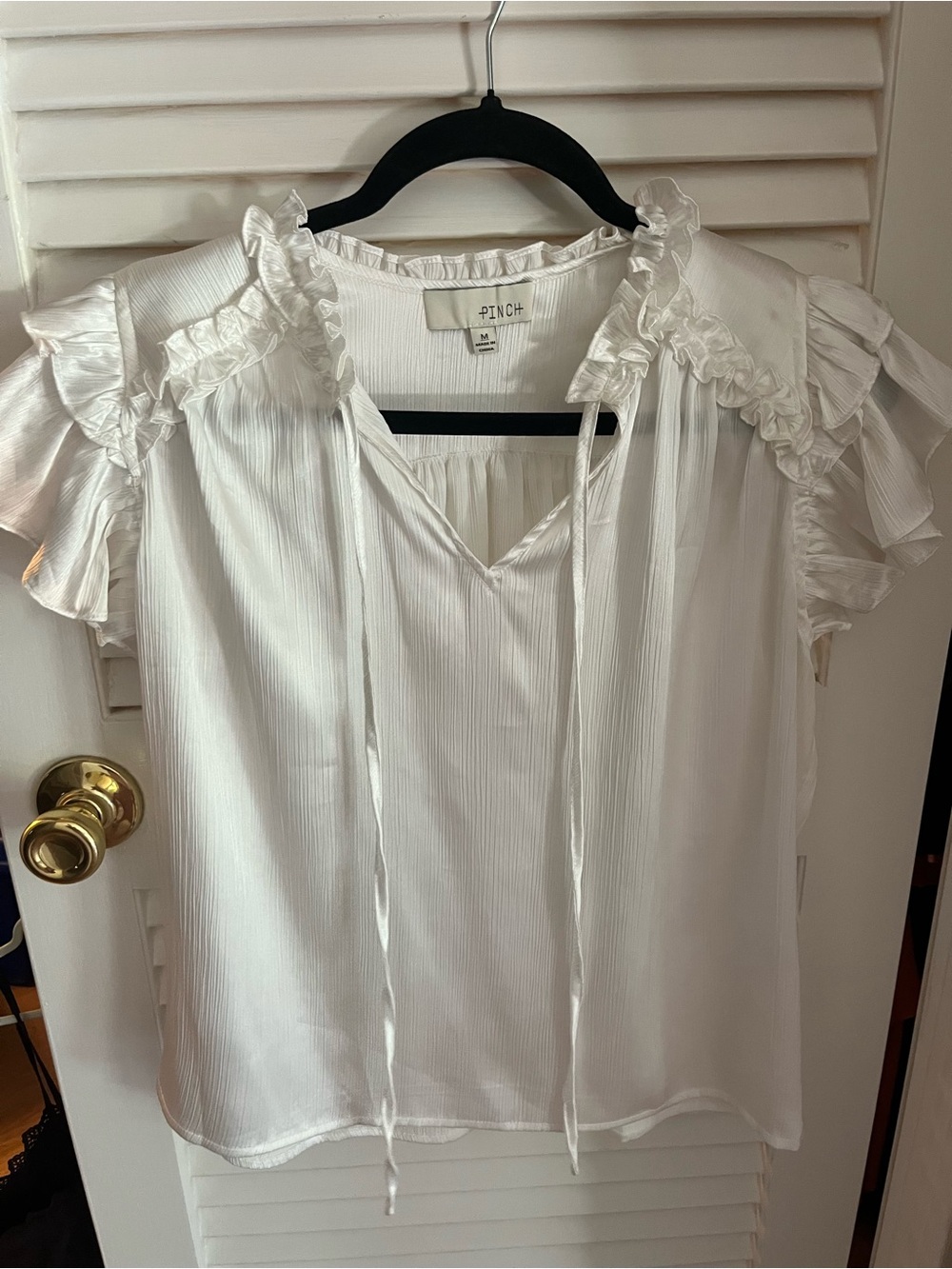 Pinch White Ruffle Tie-Neck Blouse